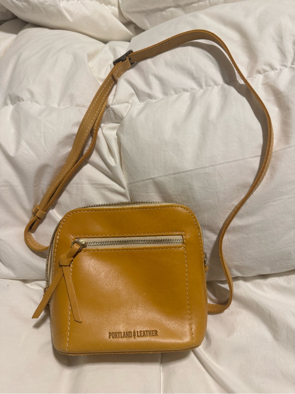 Portland Leather Ochre Leather Luna Sunflower Crossbody Bag